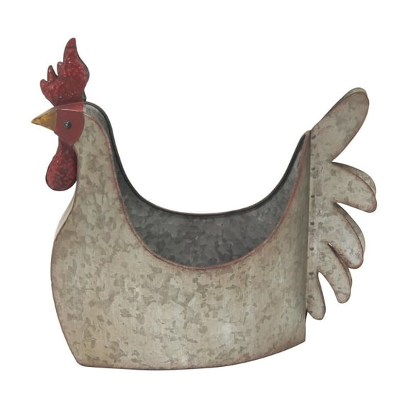 DecMode 12" x 16" Gray Metal Rooster Planter