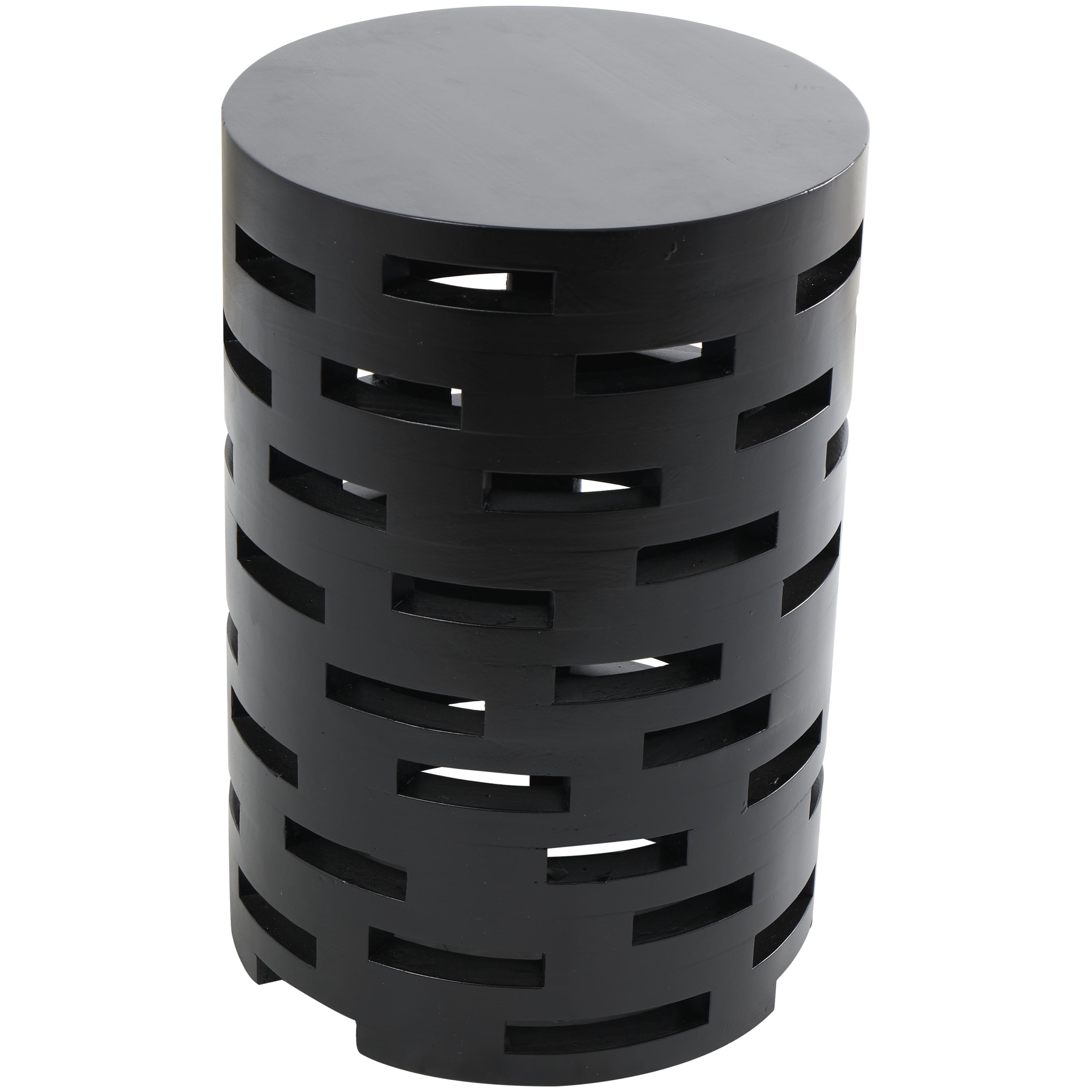 DecMode 12" x 17" Black Wood Brick Inspired Cutout Geometric Accent Table, 1-Piece