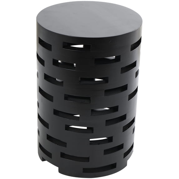 DecMode 12" x 17" Black Wood Brick Inspired Cutout Geometric Accent Table, 1-Piece