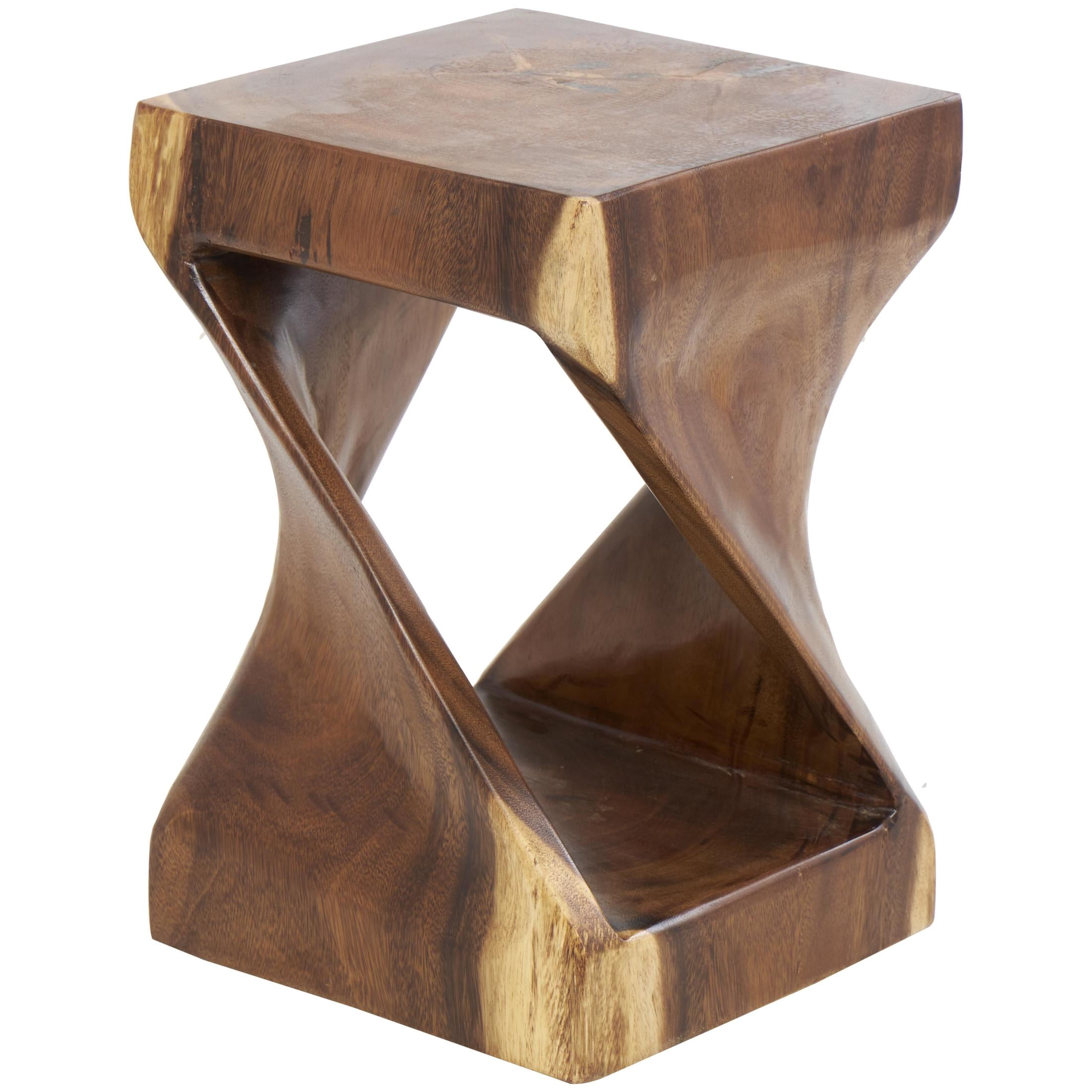 DecMode 12" x 18" Brown Suar Wood Handmade Geometric Accent Table with Spiral Base, 1-Piece