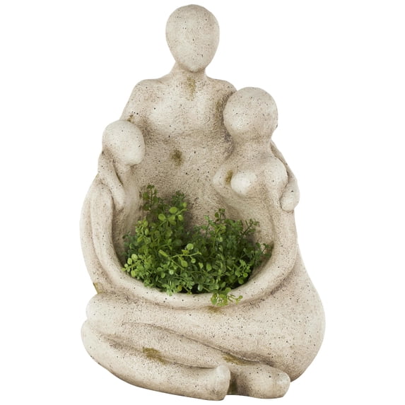 DecMode 12" x 19" Sitting Cream Magnesium Oxide Family Planter