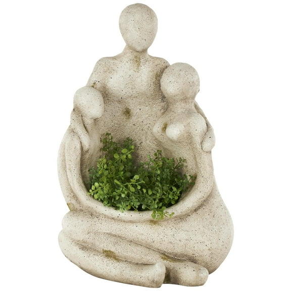 DecMode 12" x 19" Sitting Cream Magnesium Oxide Family Planter