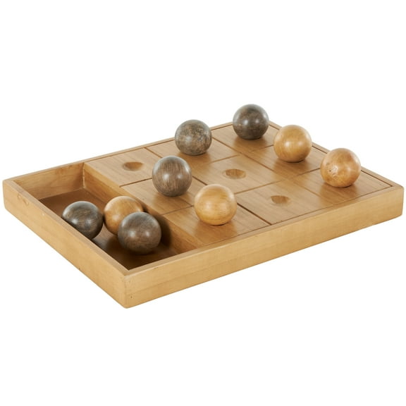 DecMode 12" x 2" Brown Wood Tic Tac Toe Game Set with 9 Balls, 1-Piece