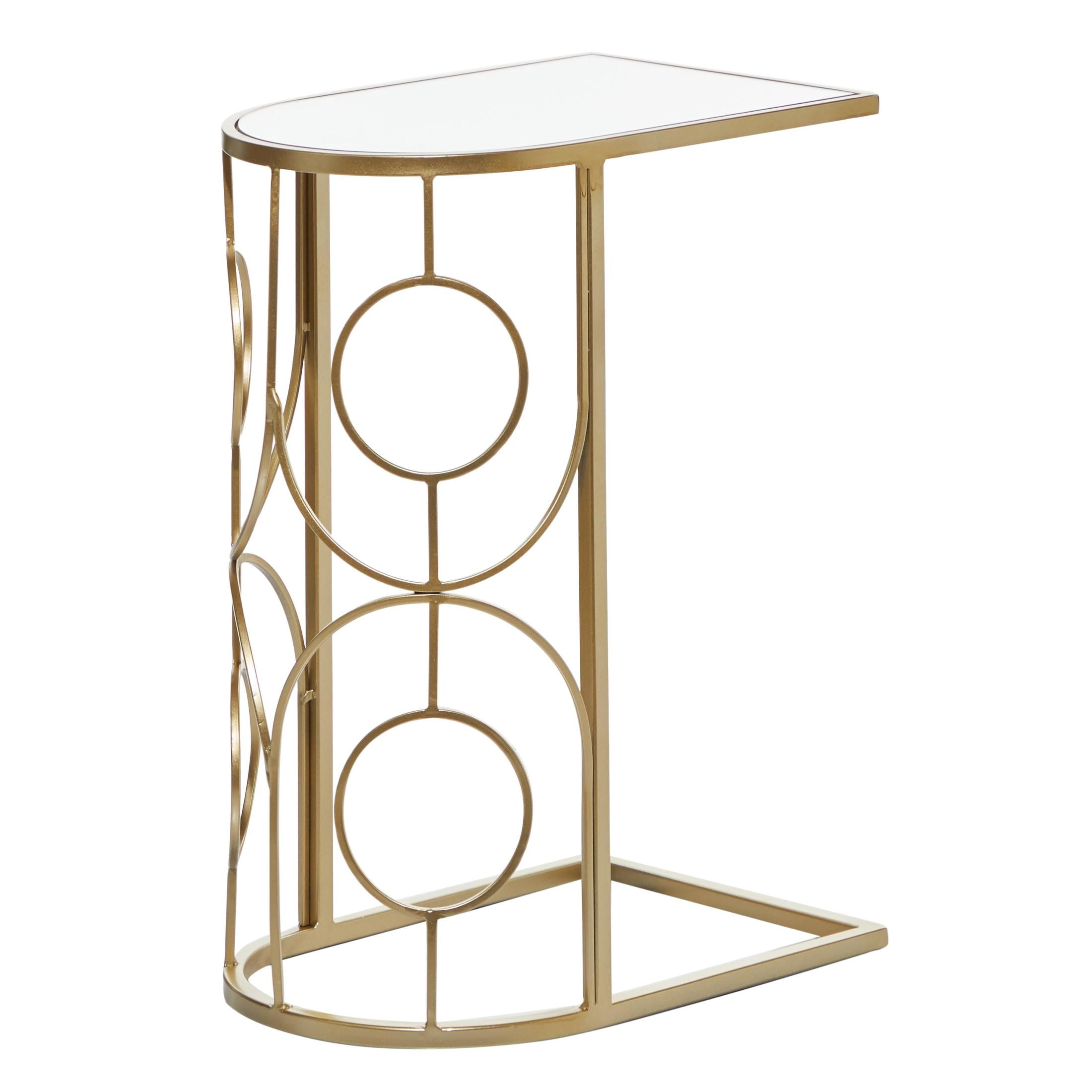 DecMode 12" x 24" Gold Metal Geometric Accent Table with Mirrored Glass Top, 1-Piece