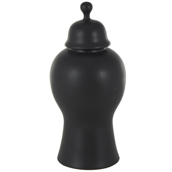 DecMode 12" x 25" Black Ceramic Rounded Hourglass Decorative Jars with Lid and Ball Knob, 1-Piece