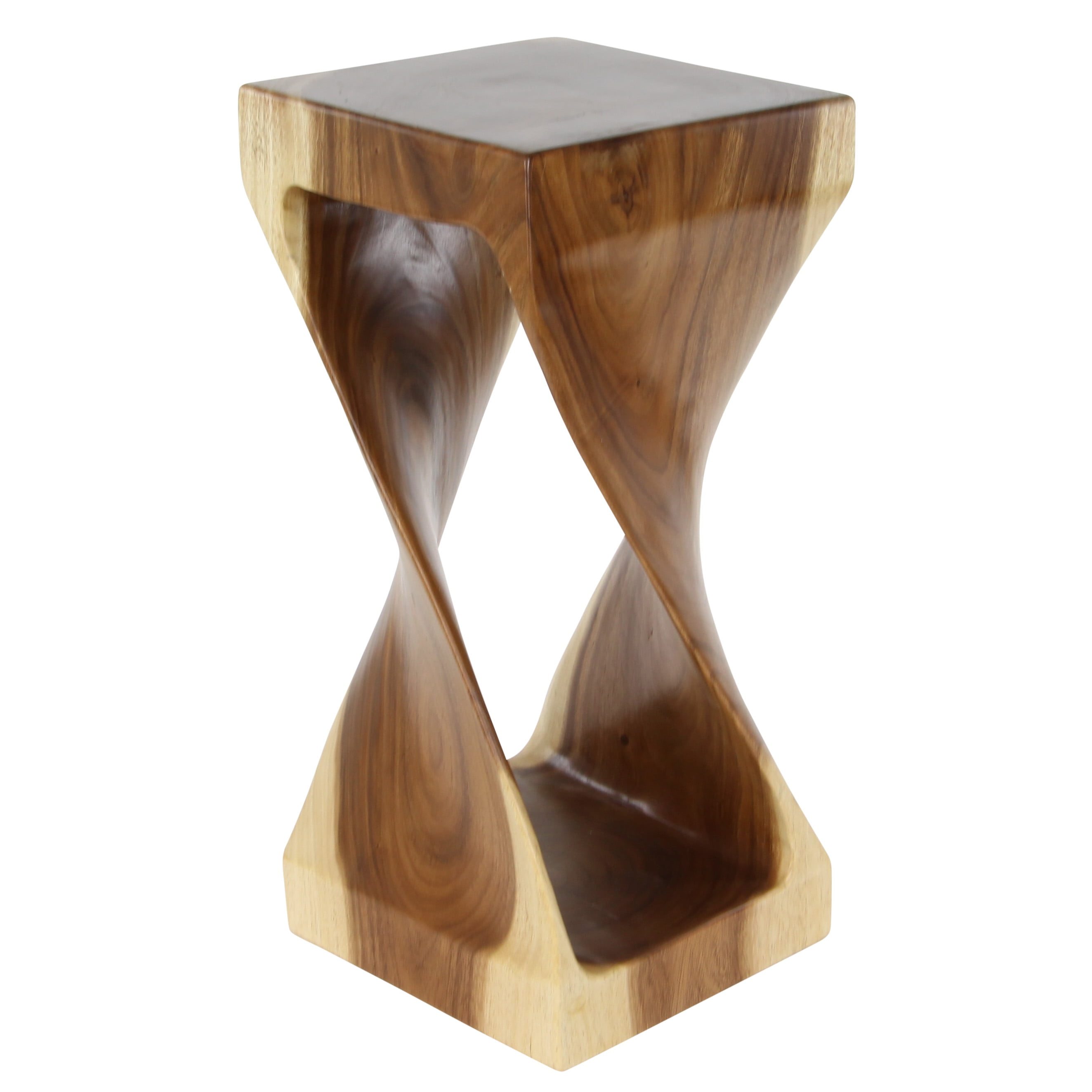 DecMode 12" x 25" Brown Suar Wood Handmade Accent Table with Spiral Base, 1-Piece