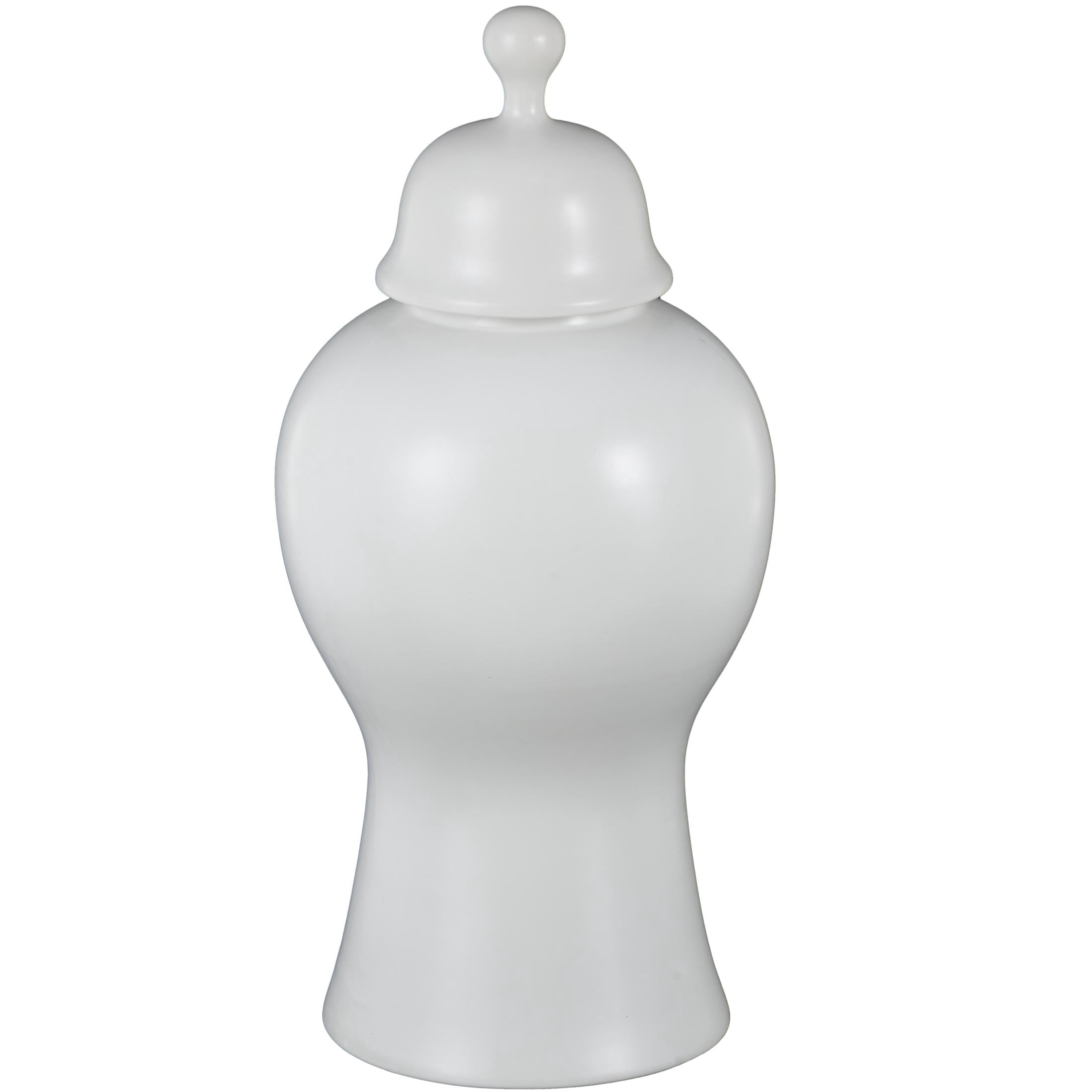 DecMode 12" x 25" White Ceramic Rounded Hourglass Decorative Jars with Lid and Ball Knob, 1-Piece