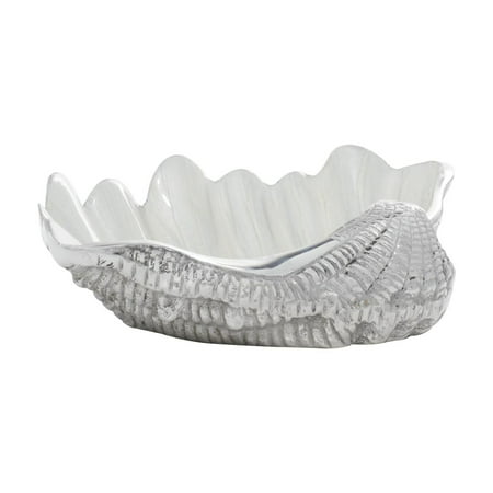 DecMode 12" x 3" White Aluminum Metal Shell Shell Serving Bowl with Enamel Interior, 1-Piece