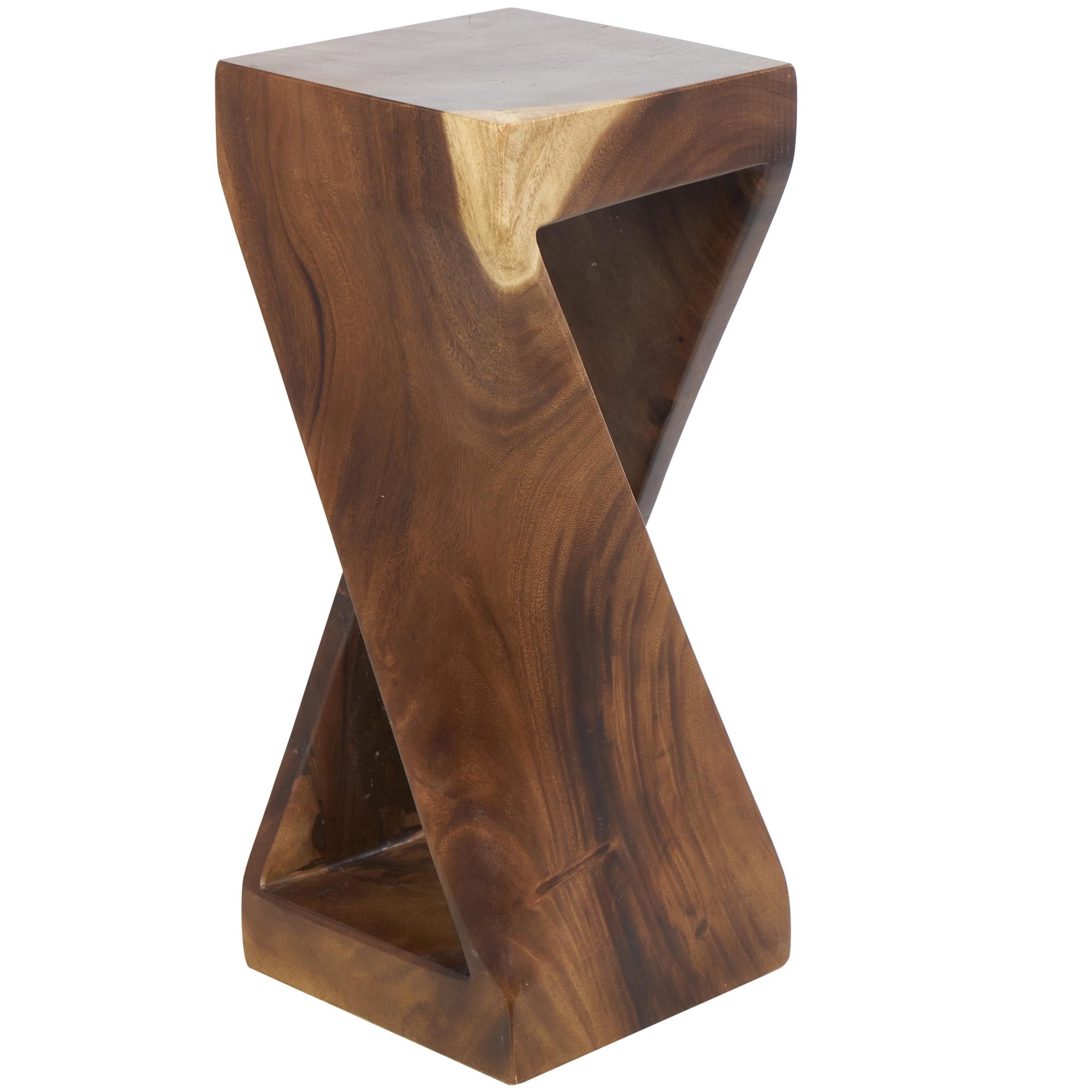 DecMode 12" x 30" Brown Suar Wood Handmade Geometric Accent Table with Spiral Base, 1-Piece