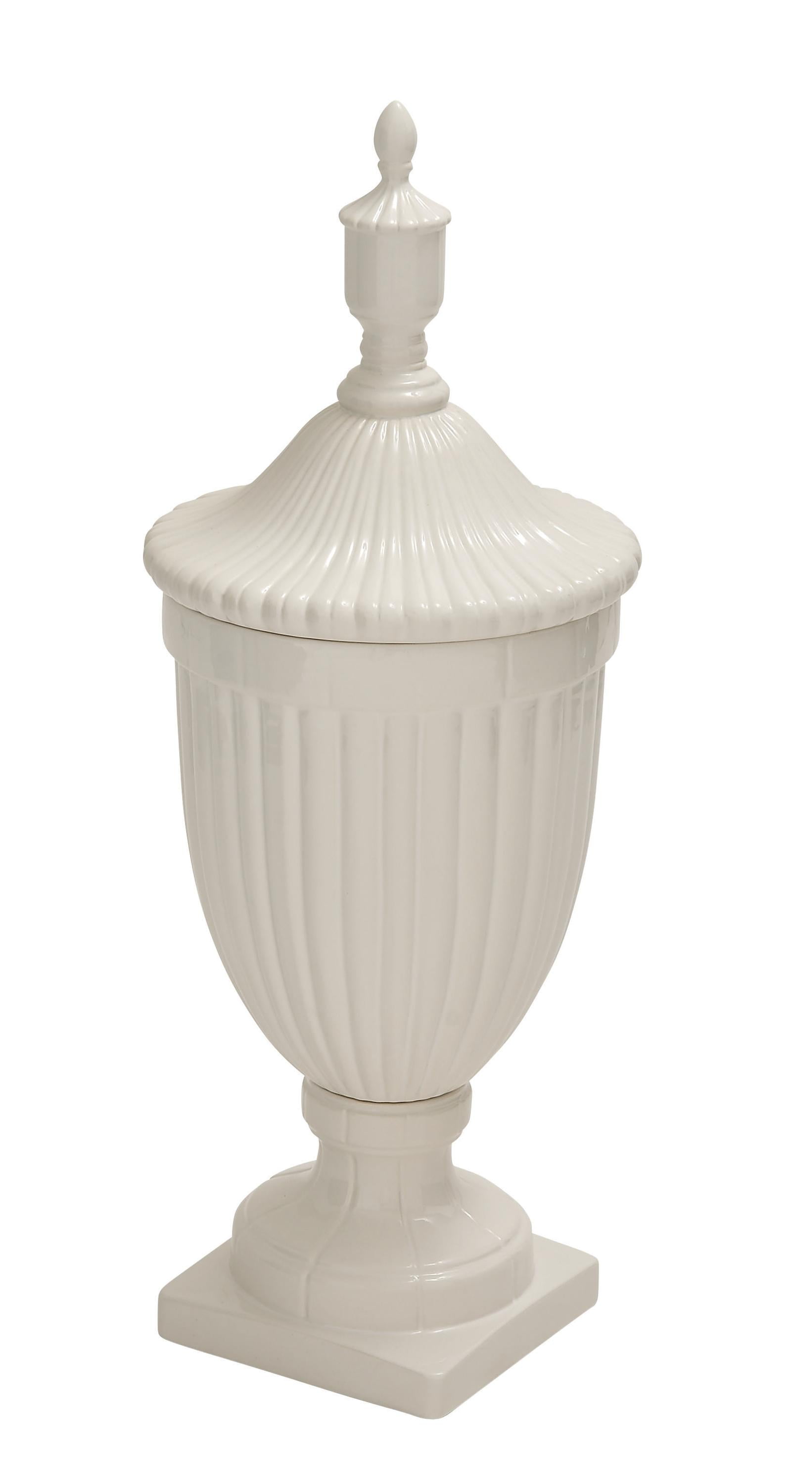 32" White Ceramic Tall Fluted Decorative Urn