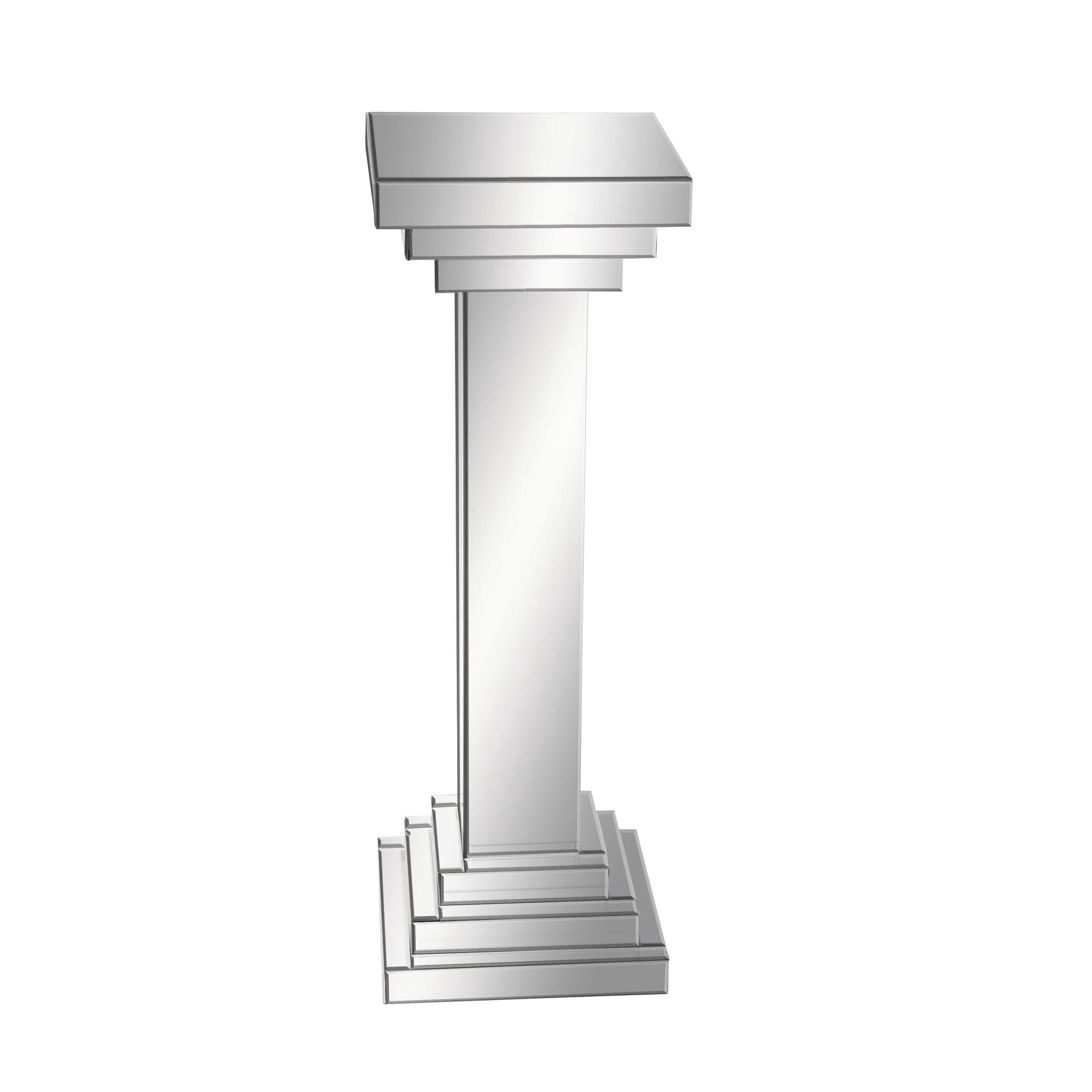 DecMode 12" x 36" Silver Glass Mirrored Pedestal Table, 1-Piece