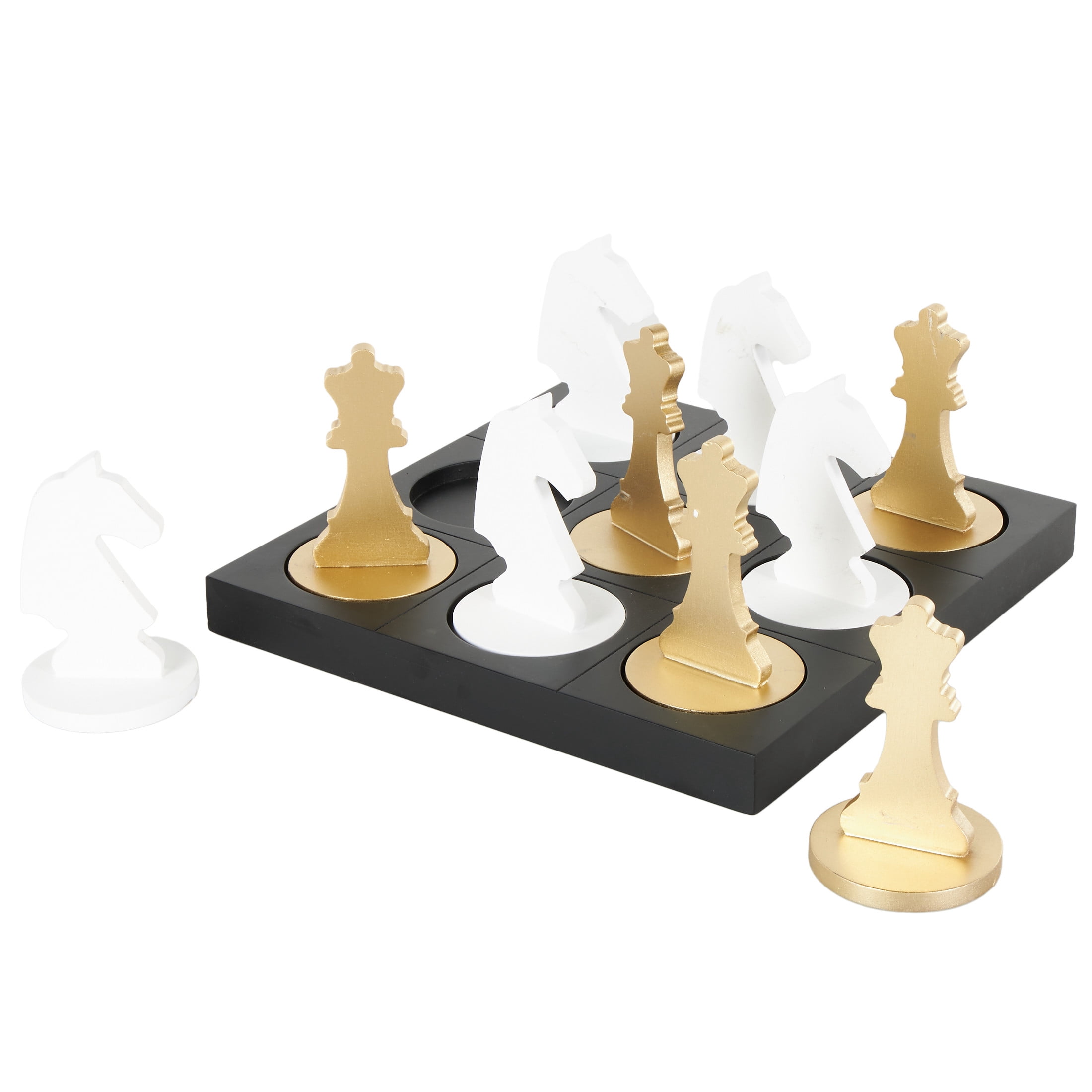 DecMode 12" x 6" Black Wood Chess Game Set with Gold and White Pieces, 1-Piece