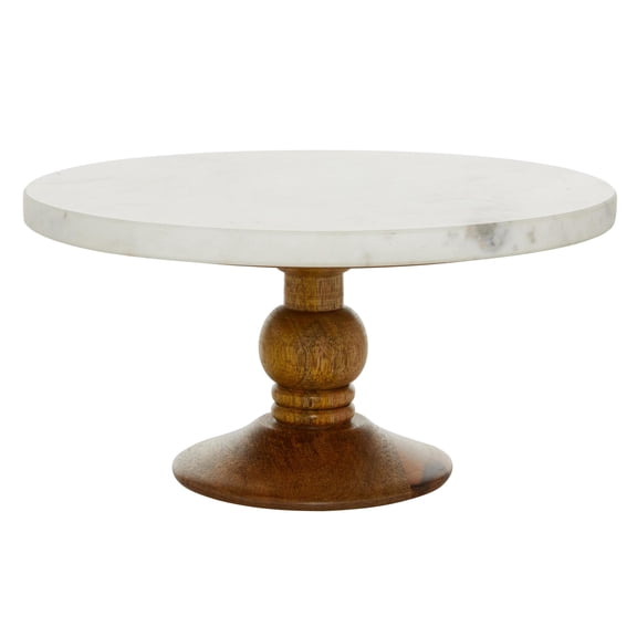 DecMode 12" x 6" White Mango Wood Decorative Stand with Wood Base, 1-Piece