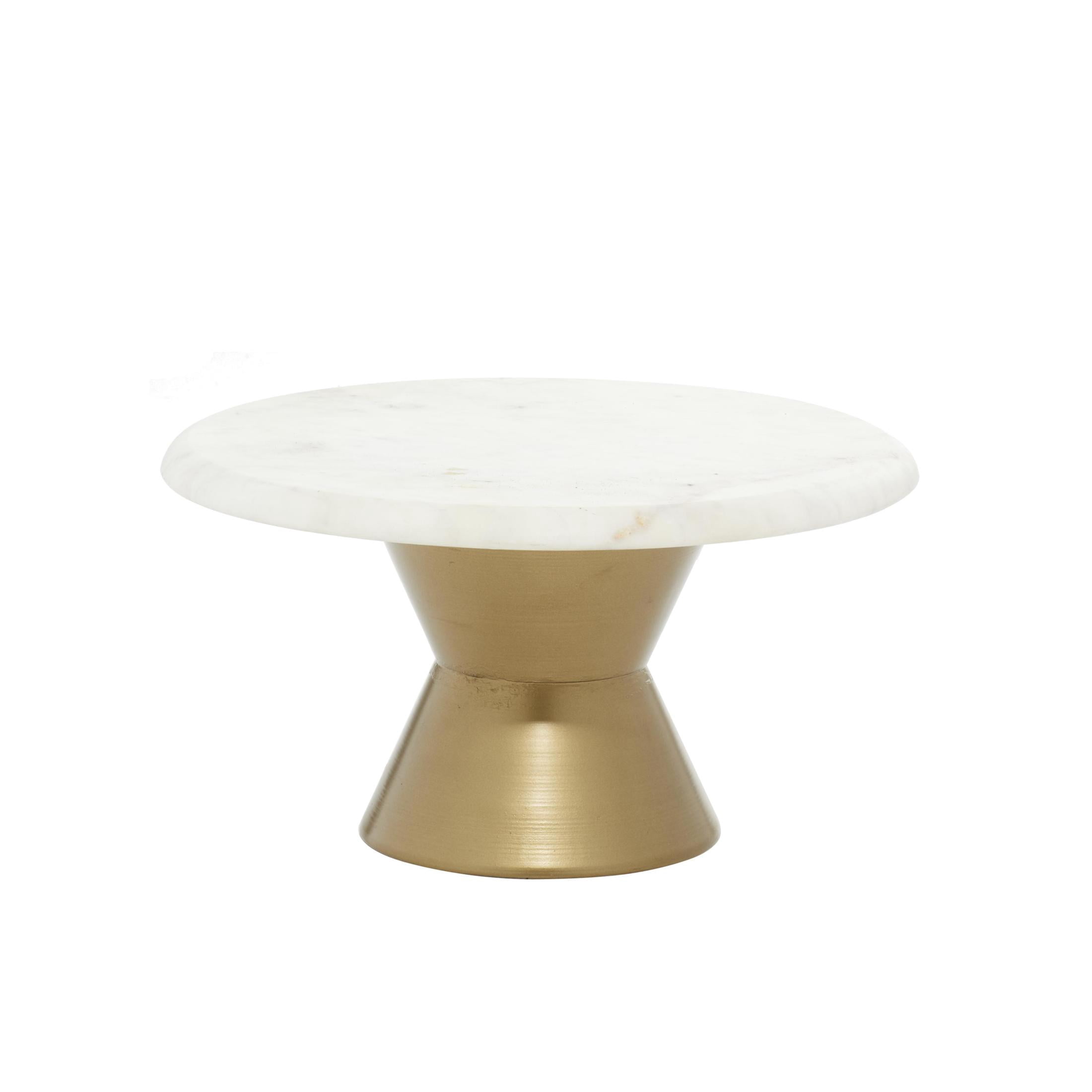 DecMode 12" x 7" White Marble Decorative Stand with Gold Base, 1-Piece