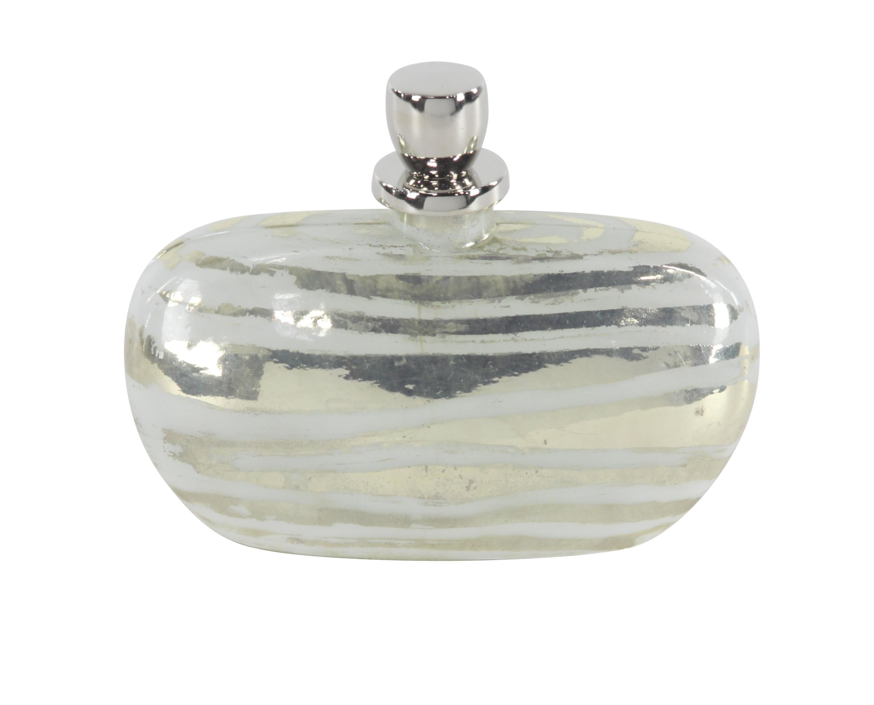 Silver Striped Glass Decorative Jar with Aluminum Stopper