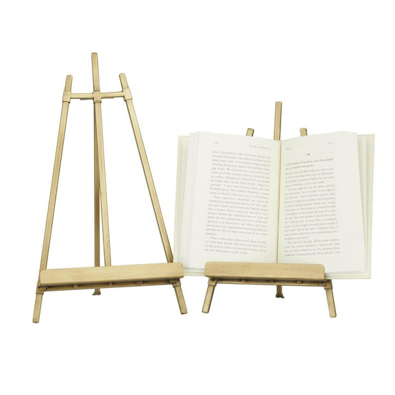 DecMode 13", 11"H Gold Metal Tabletop Triangle Easel with Foldable Stand, 2-Pieces
