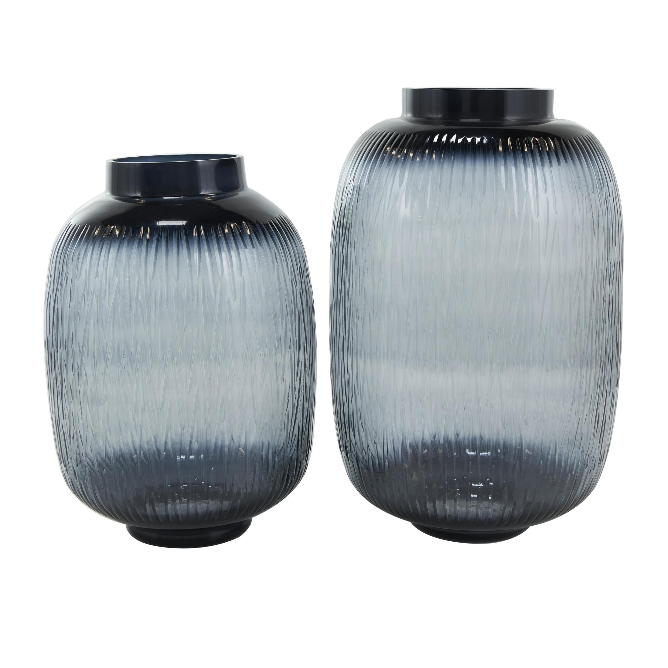 DecMode 13", 11"H Textured Ombre Black Glass Vase, Set of 2
