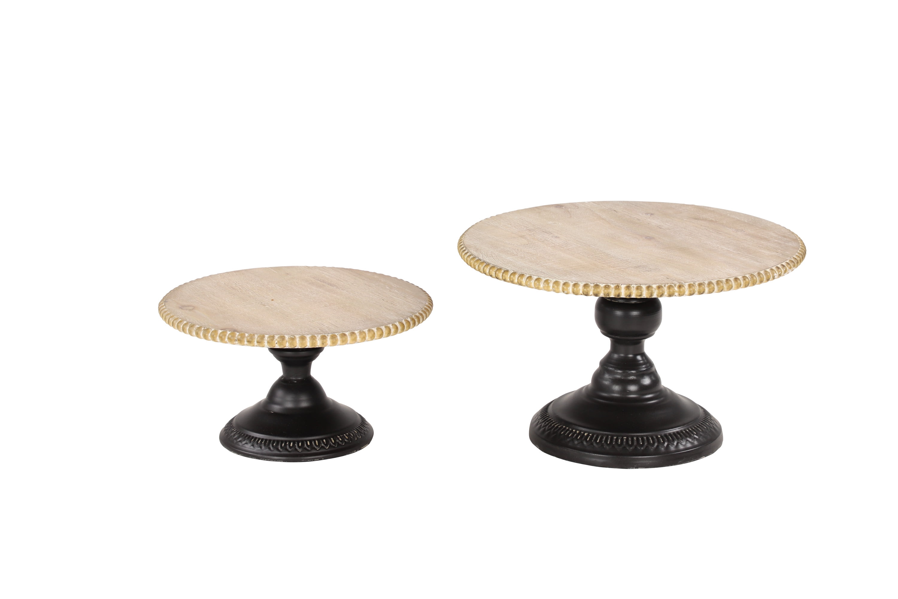 DecMode 13", 11"W Light Brown Wood Decorative Stand with Black Base, 2-Pieces