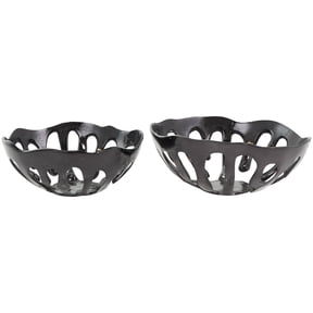 DecMode 13", 11"W Round Drip Black Aluminum Metal Decorative Bowl with Open Frame Design, Set of 2