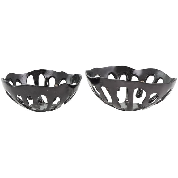 DecMode 13", 11"W Round Drip Black Aluminum Metal Decorative Bowl with Open Frame Design, Set of 2