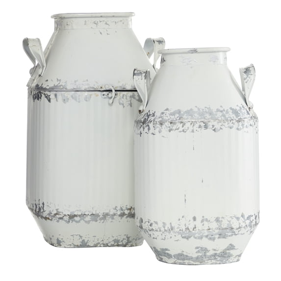 DecMode 13", 15"H White Metal Decorative Jars, 2-Pieces