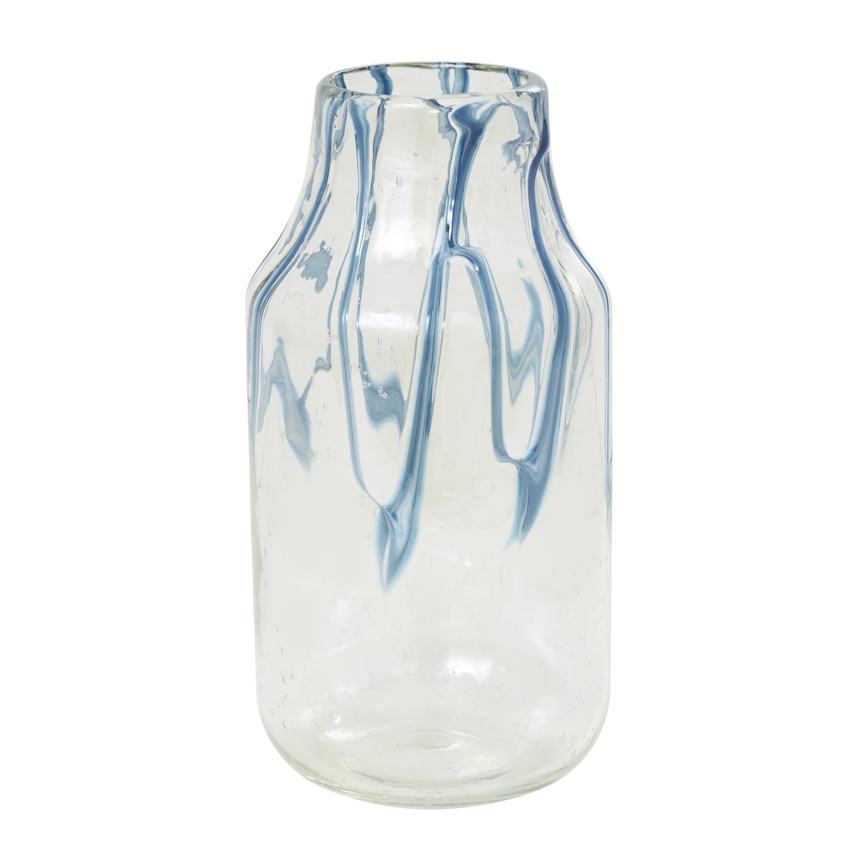 DecMode 13" Abstract Cream Glass Vase with Wavy Blue Design