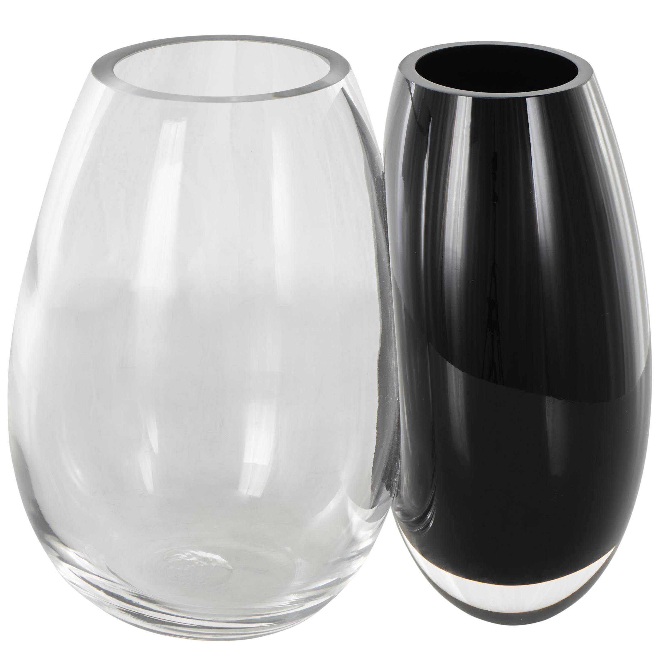 DecMode 13" Abstract Handmade Rounded 2 Opening 2 Opening Black Recycled Glass Vase with Clear Glass Accent