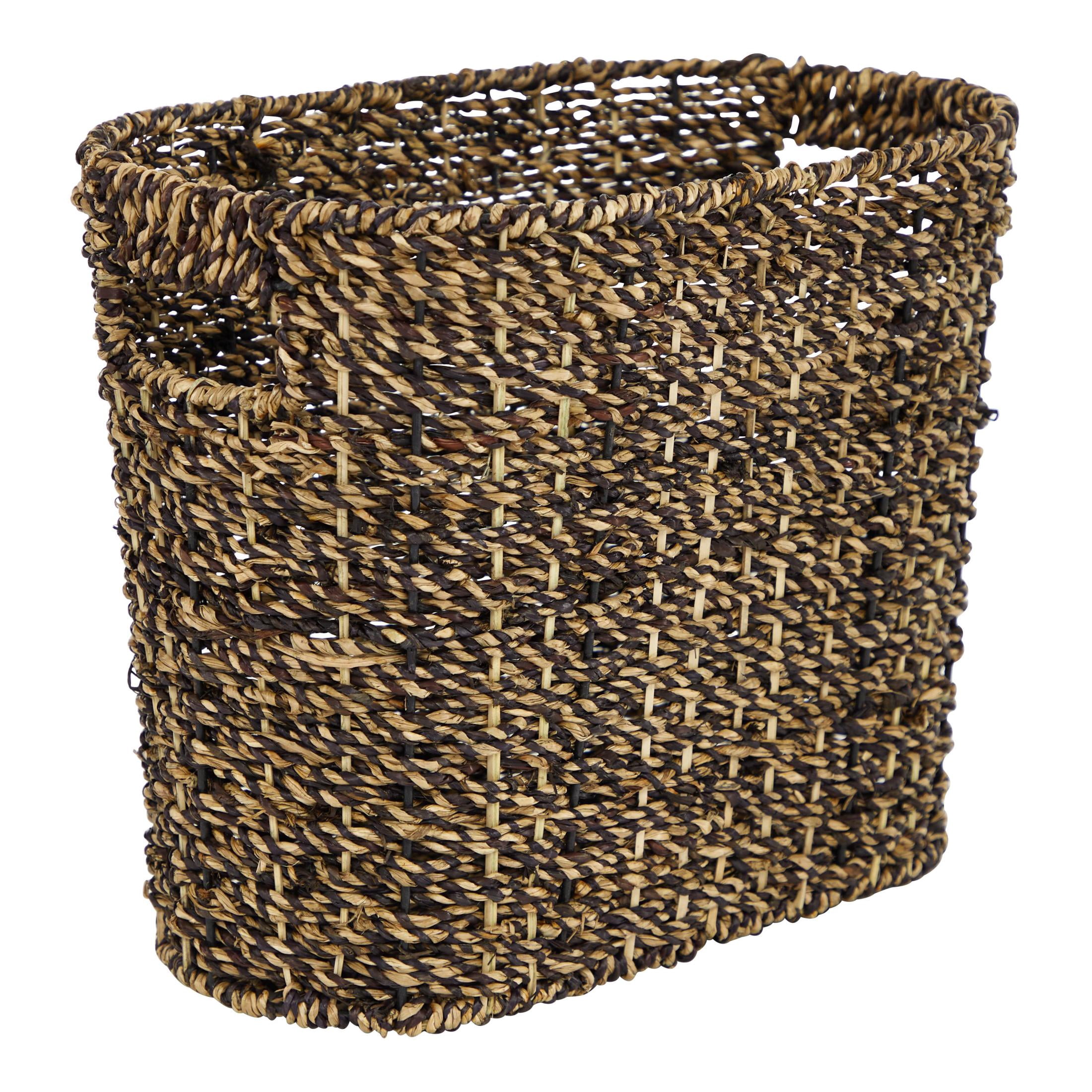 DecMode 13" Brown Plastic Handmade Woven Single Slot Magazine Holder with Light Brown Accents