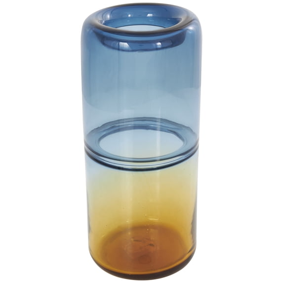 DecMode 13" Handmade Ombre Blue Glass Vase with Yellow Base