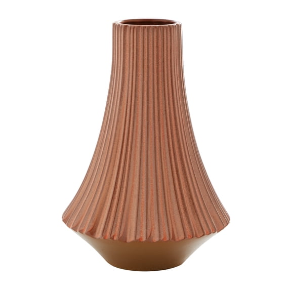 DecMode 13" Ribbed Orange Ceramic Vase