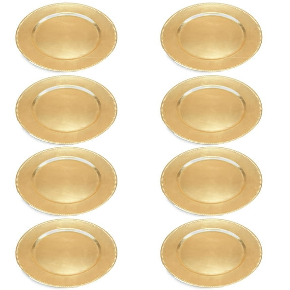 DecMode 13" Round Plate Gold Melamine Plastic Charger, Set of 8