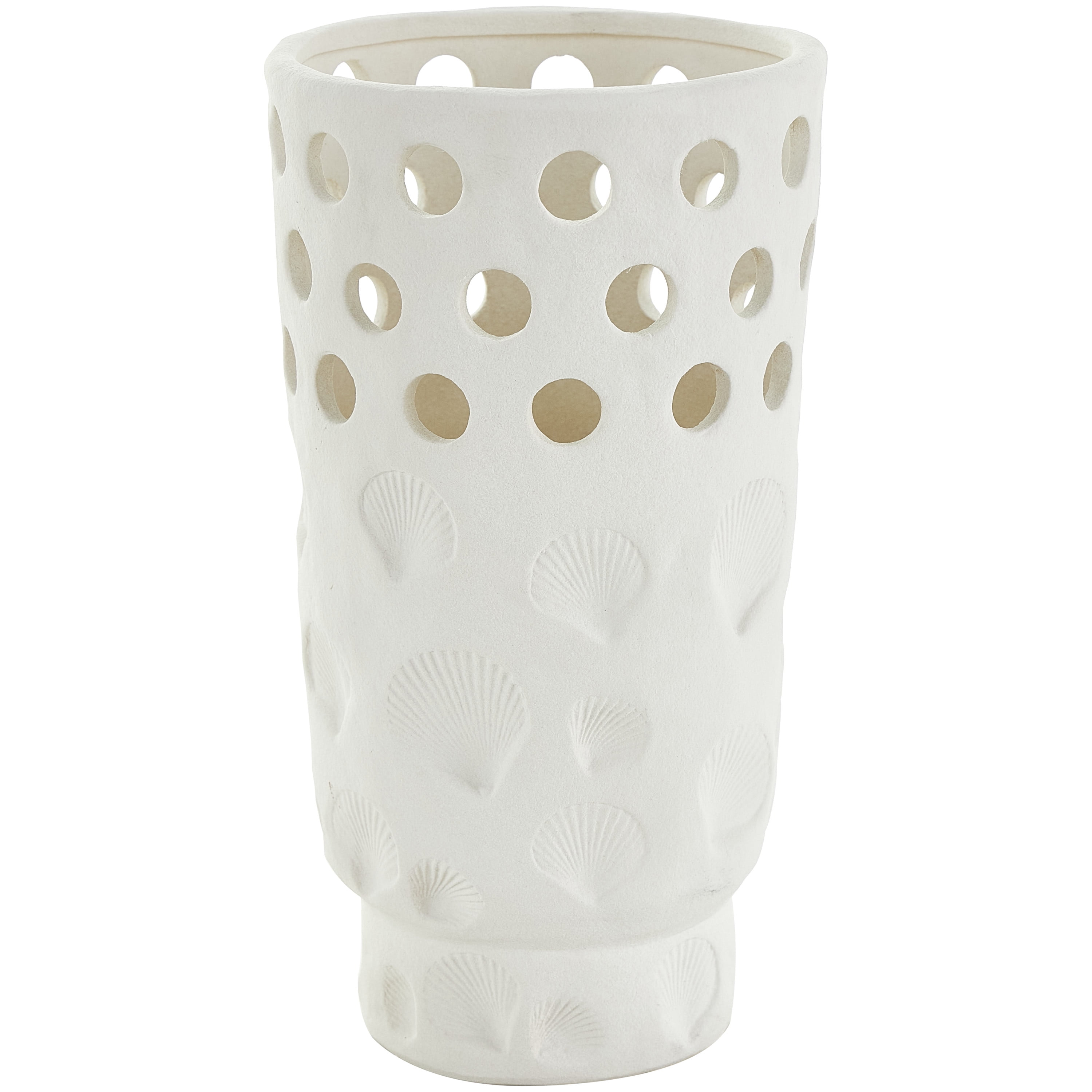DecMode 13" Shell White Ceramic Vase with Circular Cutouts