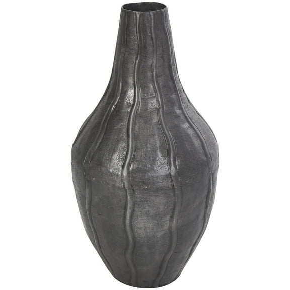 DecMode 13" Snakeskin Inspired Black Metal Vase with Dimensional Wavy Accents