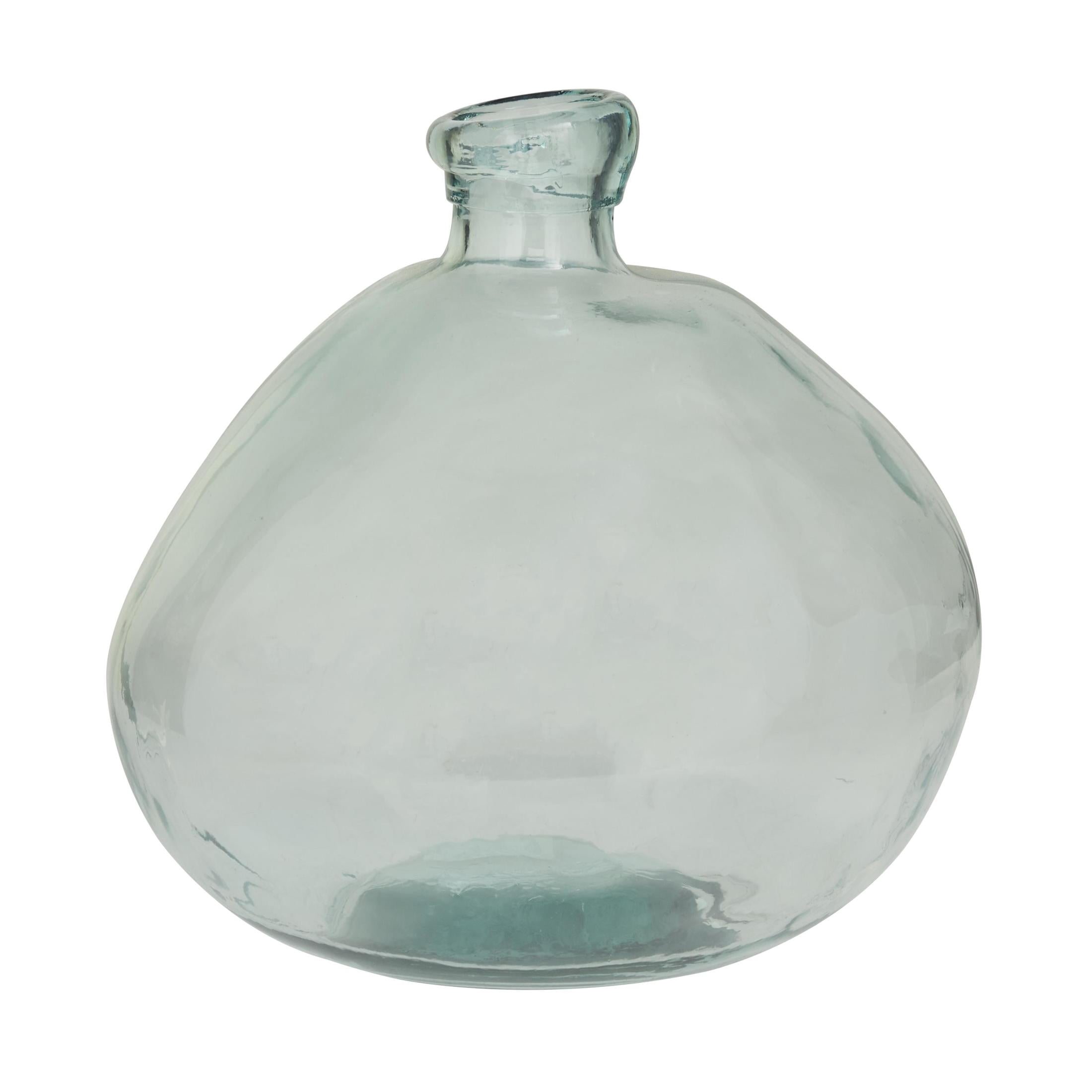 DecMode 13" Abstract Handmade Wide Spanish Bottle Neck Light Blue Recycled Glass Vase