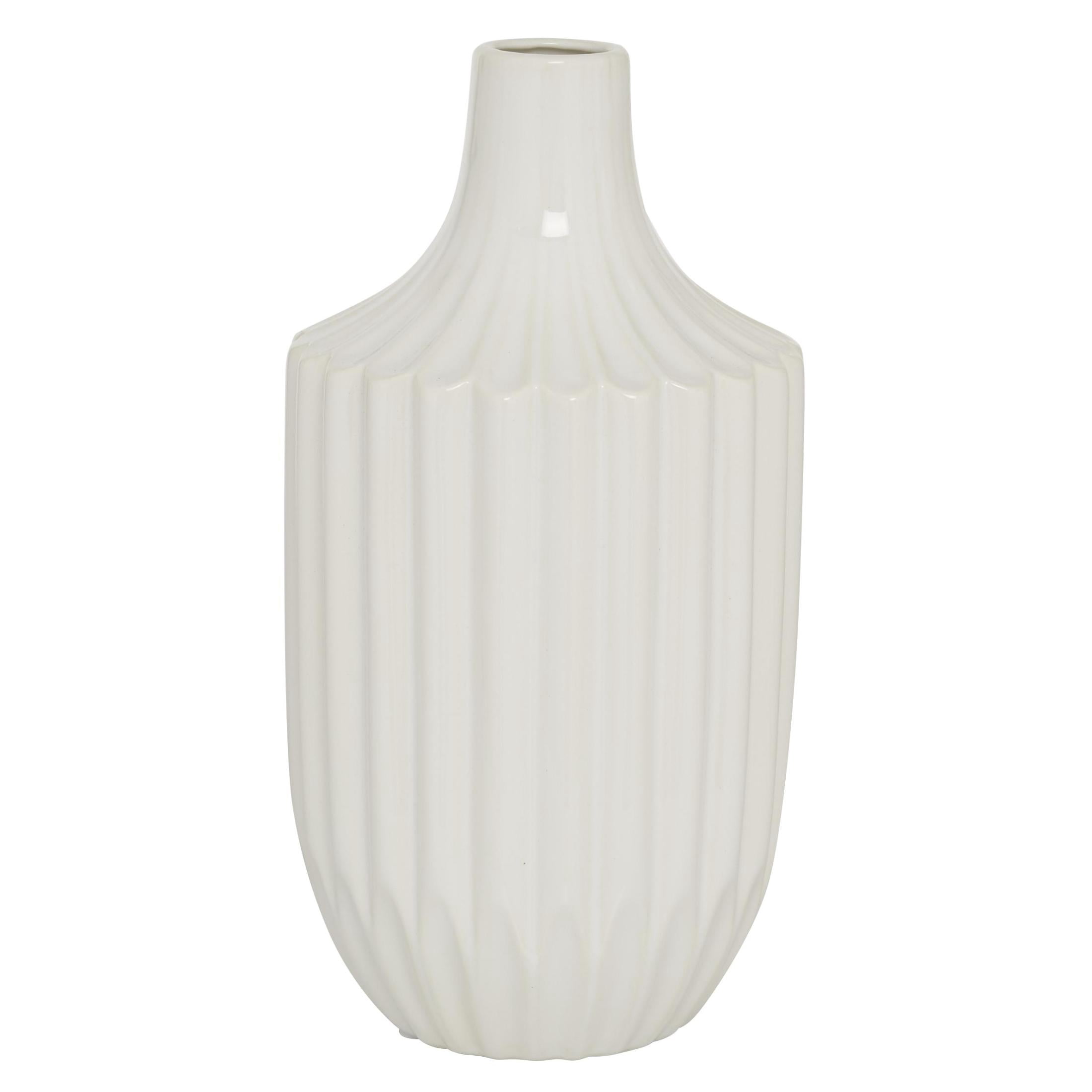 DecMode 13" Fluted White Ceramic Vase