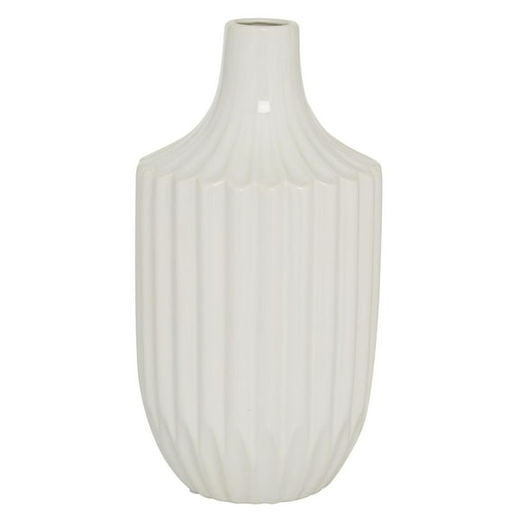 DecMode 13" Fluted White Ceramic Vase