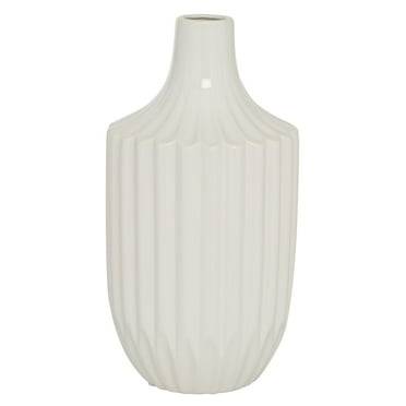 DecMode 13" Stripe Texture White Ceramic Vase