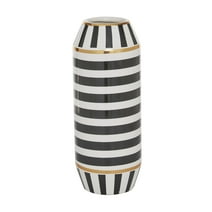 DecMode 13" Striped Black Ceramic Vase with Gold Accents