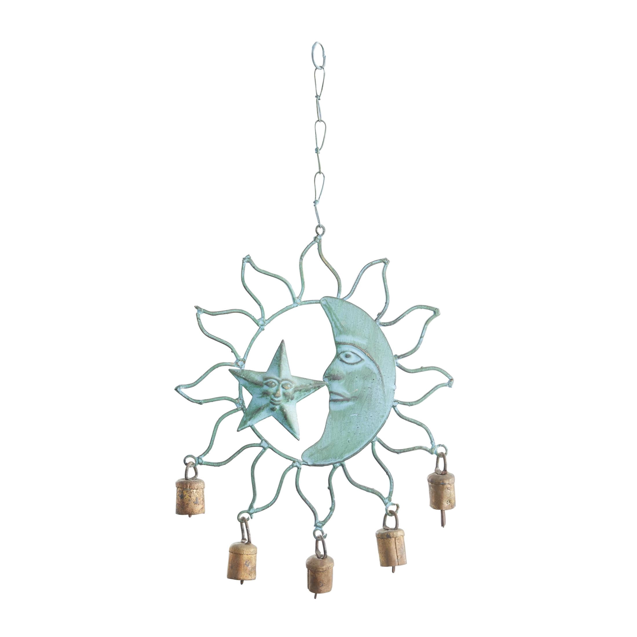 DecMode 20" Teal Metal Sun and Moon Windchime with Bells