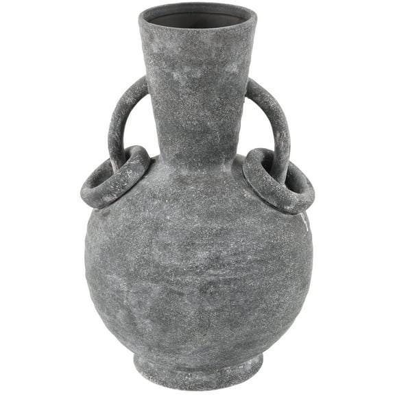 DecMode 13" Textured Whitewashed Gray Ceramic Vase with Ring Handles