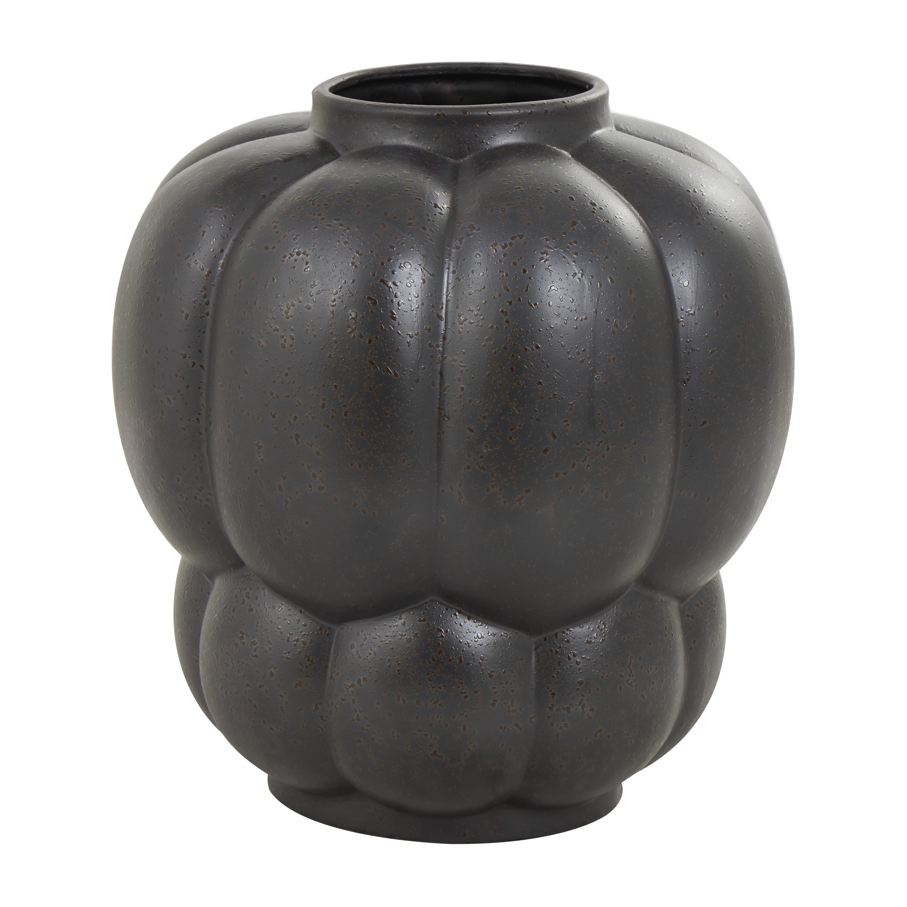 DecMode 13" Wide Bubble Inspired Black Ceramic Vase with Distressed Speckled Texturing
