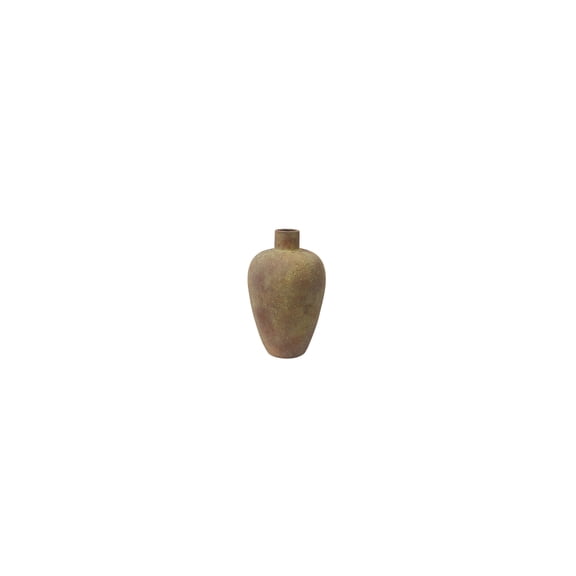 DecMode 13" Wide Textured Red Ceramic Vase with Yellow Shadings