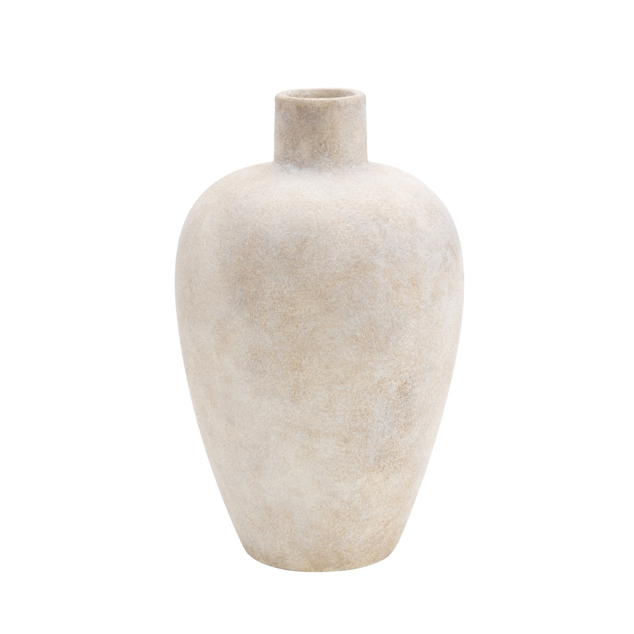 DecMode 13" Wide Washed Cream Ceramic Vase with Brown Accents