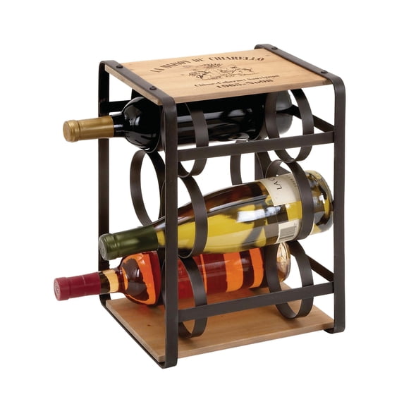 DecMode 13" x 10" Black Metal Farmhouse Wine Holder