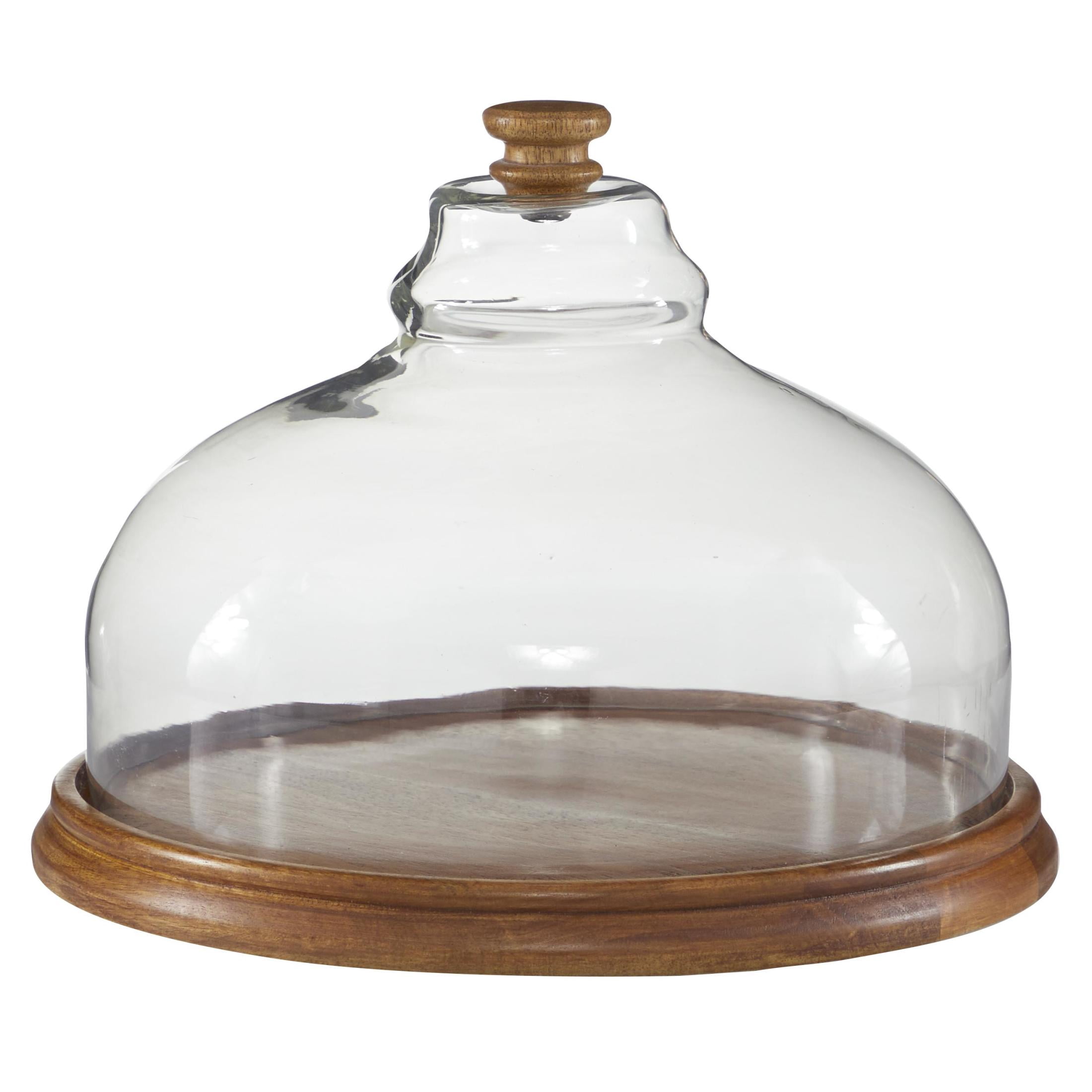 DecMode 13" x 10" Brown Wood Decorative Stand with Glass Lid, 1-Piece