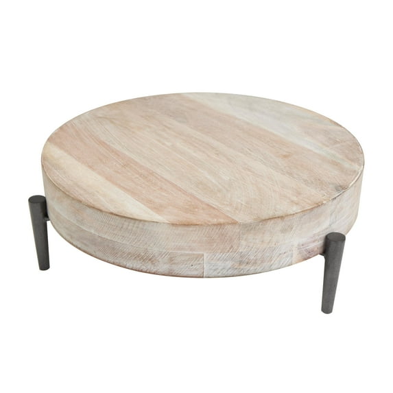 DecMode 13" x 12" Cream Mango Wood Tray with Black Metal Legs, 1-Piece