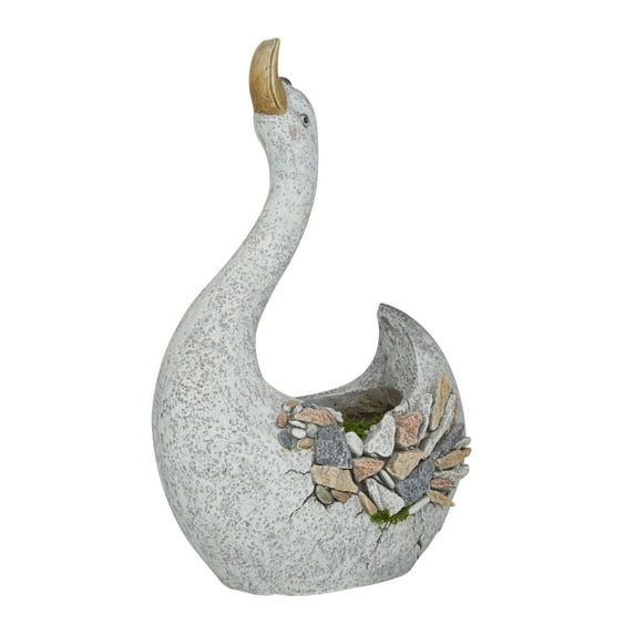 DecMode 13" x 18" Indoor Outdoor Gray Fiberglass Duck Planter with Stone Mosaic Design