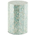 thumbnail image 1 of DecMode Blue Mother of Pearl Shell Drum Handmade Mosaic Inlay Side End Accent Table, 13" x 13" x 19", 1 of 14