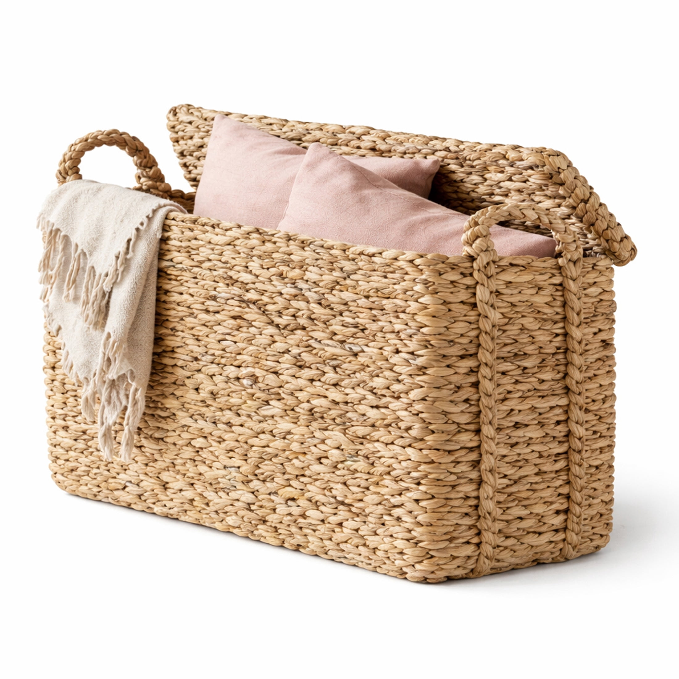 DecMode 13" x 19" Brown Seagrass Handmade Woven Storage Basket with Braided Handles, 1-Piece