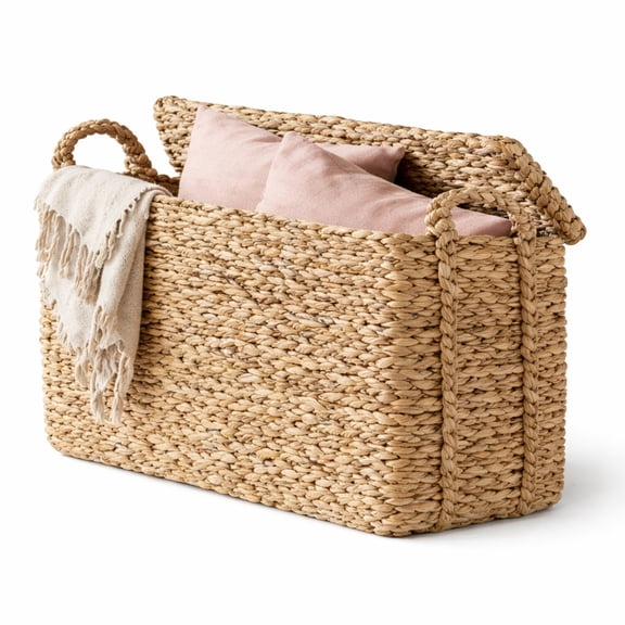 DecMode 13" x 19" Brown Seagrass Handmade Woven Storage Basket with Braided Handles, 1-Piece